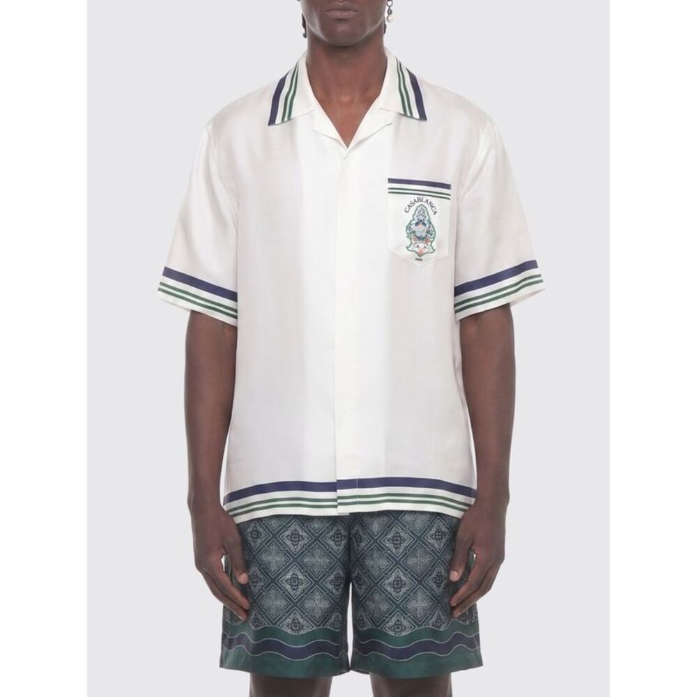 Short-Sleeved Graphic Print Silk Shirt Casablanca With Cuban Collar